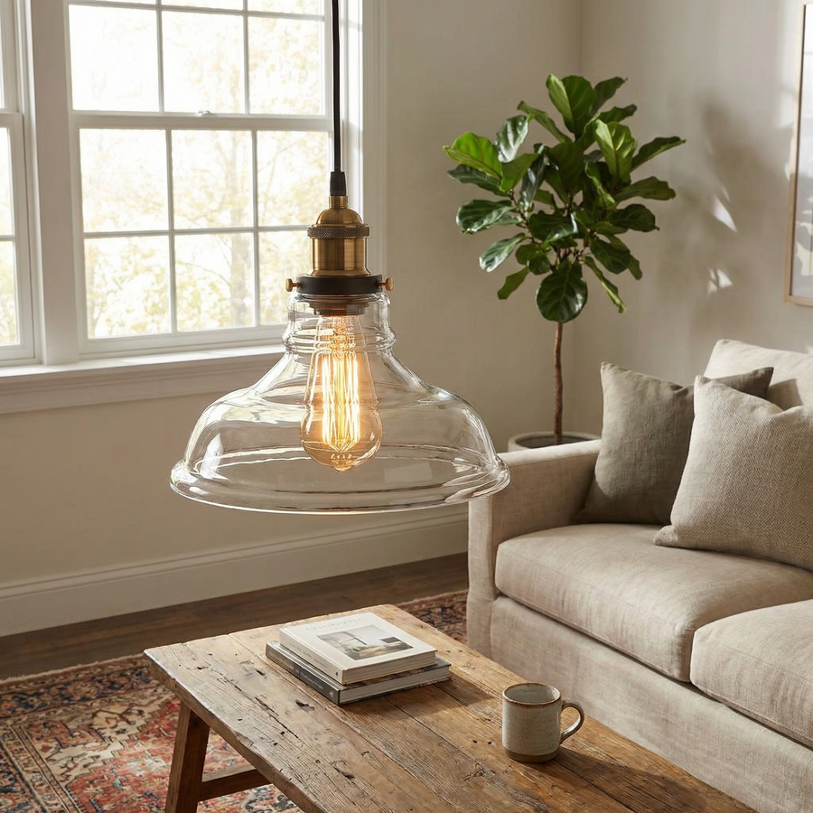 Vintage Glass Pendant Light – Clear or Amber Shade