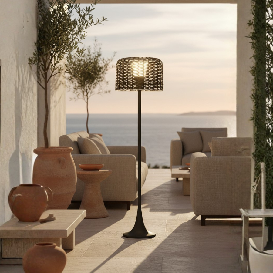Modern Floor Lamp - Solar Outdoor Rattan Woven