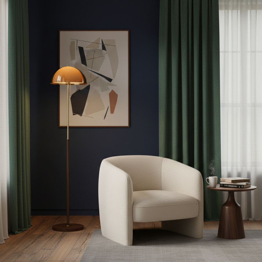 Modern Floor Lamp - Retro Amber Acrylic Dome