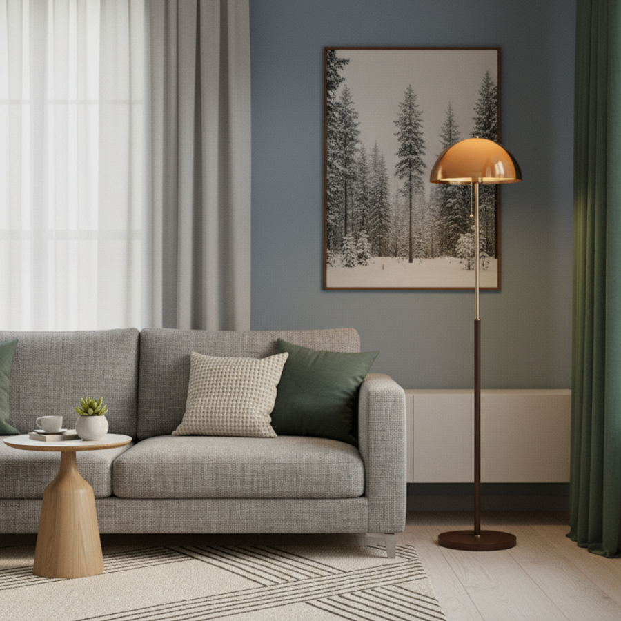 Modern Floor Lamp - Retro Amber Acrylic Dome