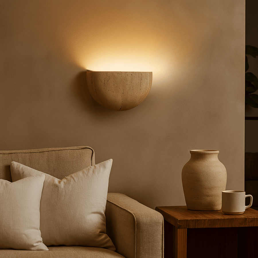Travertine Wall Light - Hand-Finished Natural Stone Sconce