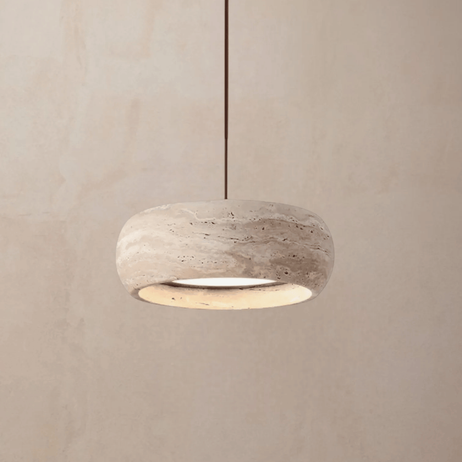 Travertine LED Pendant Light Dimmable - Hand-Finished Natural Stone