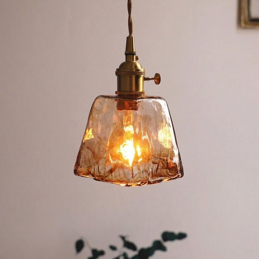 Vintage Amber Glass Pendant Light – Textured Shade