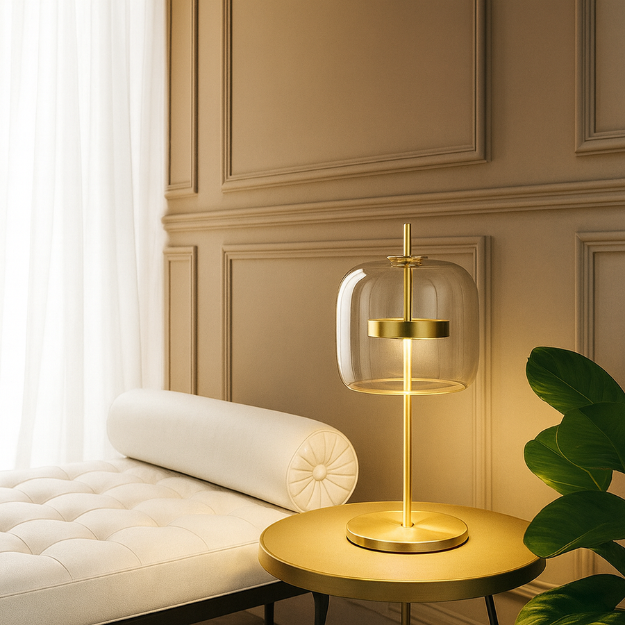 Stained Glass Table Lamp - Gold Iron Base Modern