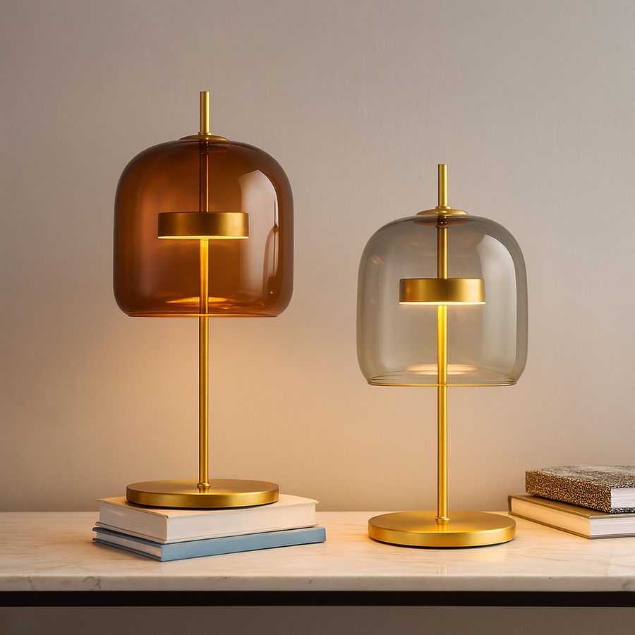 Stained Glass Table Lamp - Gold Iron Base Modern