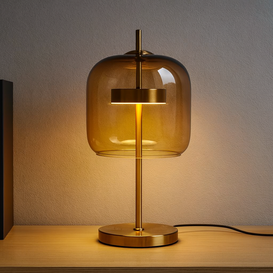 Stained Glass Table Lamp - Gold Iron Base Modern