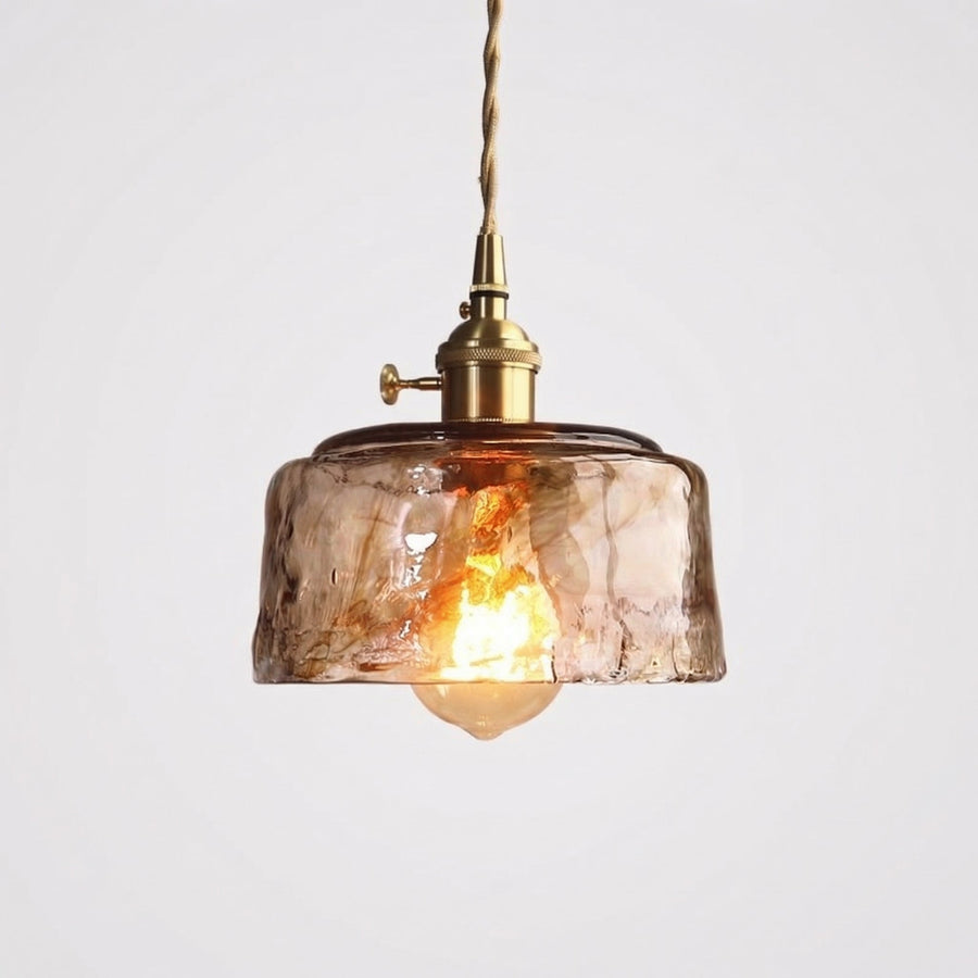 Vintage Amber Glass Pendant Light – Textured Dome Shade