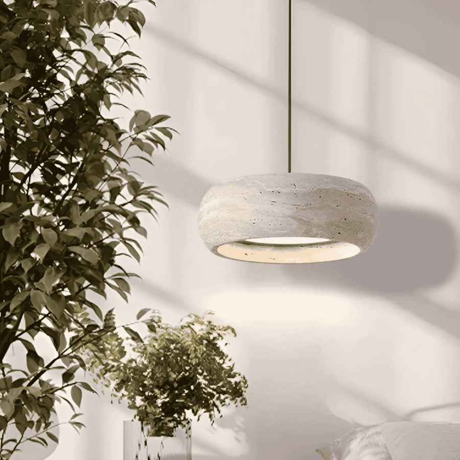 Travertine LED Pendant Light Dimmable - Hand-Finished Natural Stone