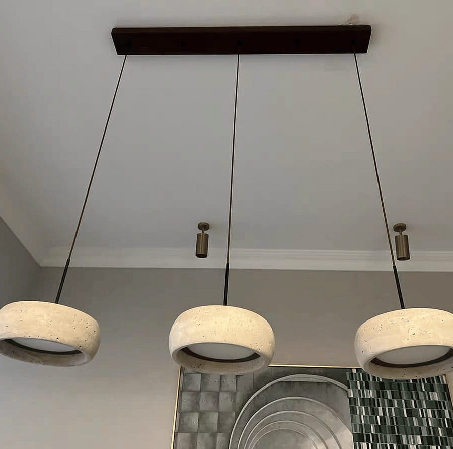 Travertine LED Pendant Light Dimmable - Hand-Finished Natural Stone