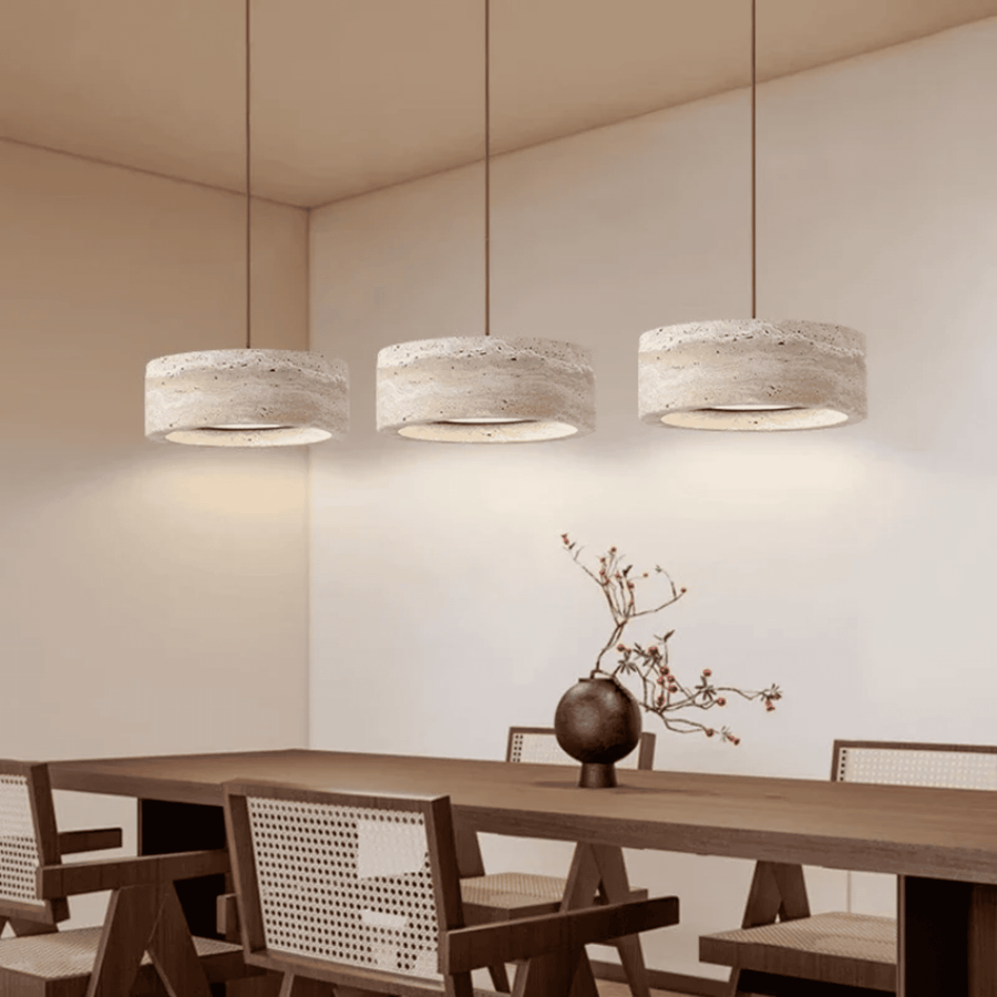 Travertine LED Pendant Light Dimmable - Hand-Finished Natural Stone