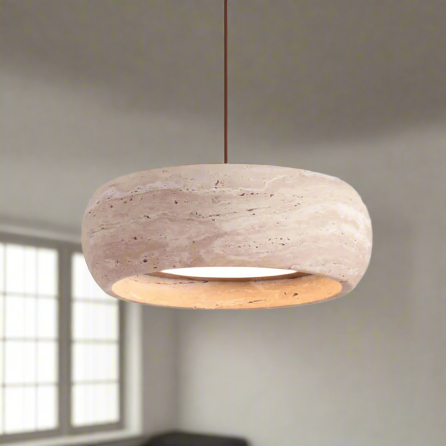 Travertine LED Pendant Light Dimmable - Hand-Finished Natural Stone