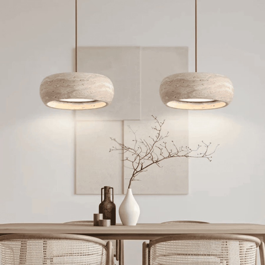 Travertine LED Pendant Light Dimmable - Hand-Finished Natural Stone