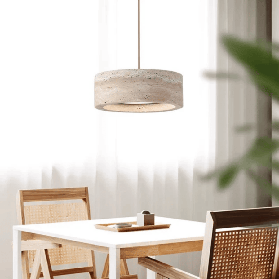 Travertine LED Pendant Light Dimmable - Hand-Finished Natural Stone