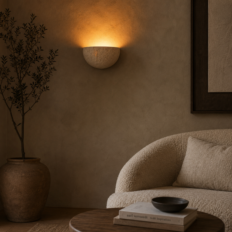Travertine Wall Light - Hand-Finished Natural Stone Sconce