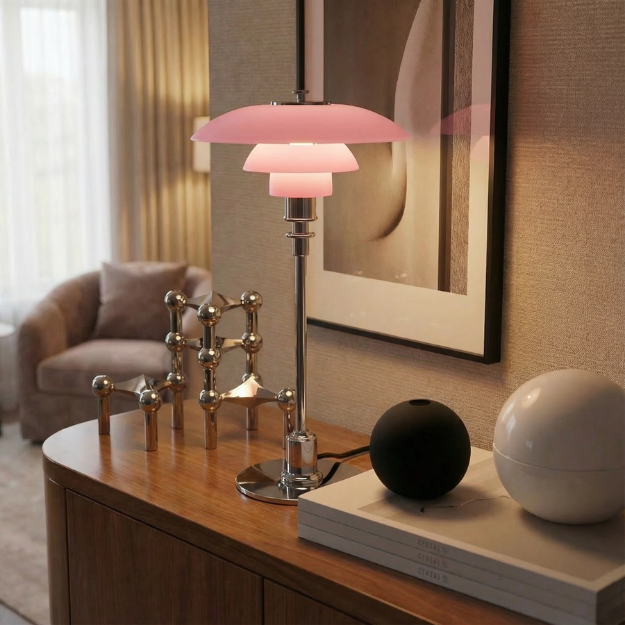 Scandinavian Glass Table Lamp – Layered Nordic Shade