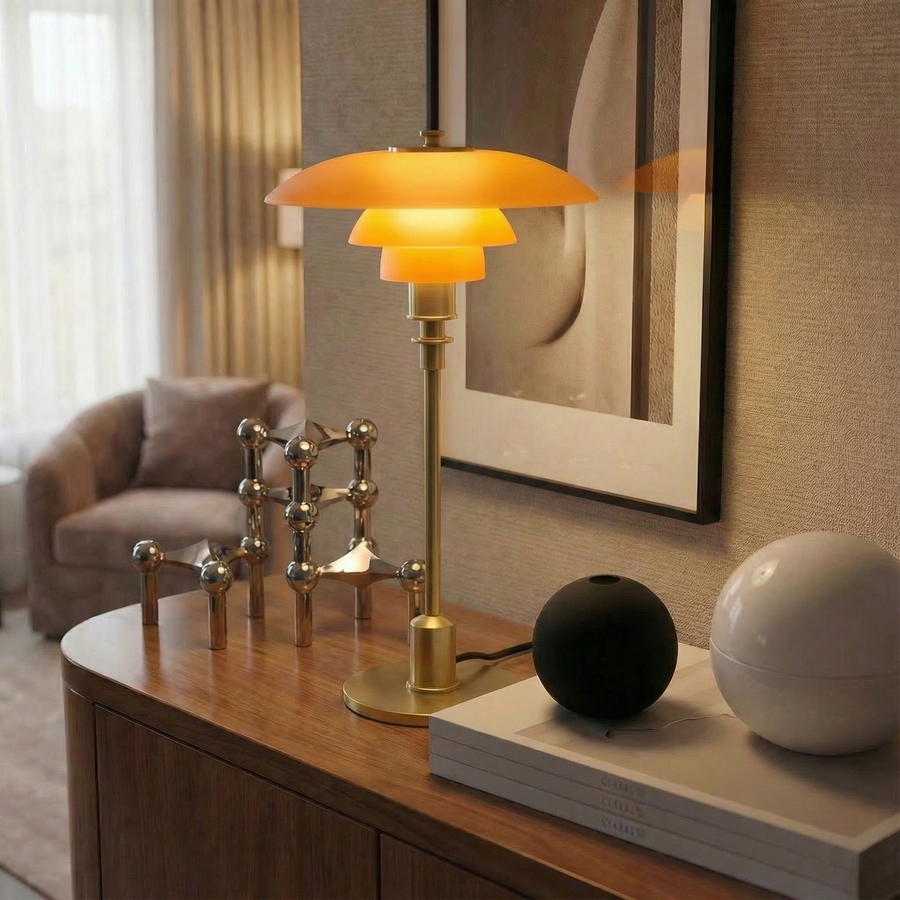 Scandinavian Glass Table Lamp – Layered Nordic Shade