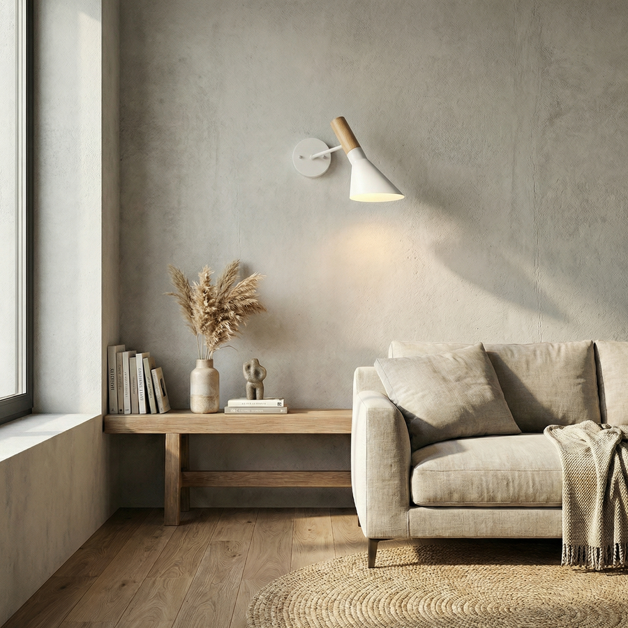 Minimalist Bedside Wall Light – Iron Sconce with Wood Detail