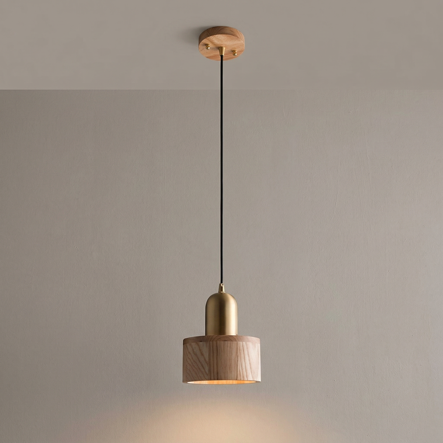 Japanese Walnut Wood Pendant Light – Cylinder E27