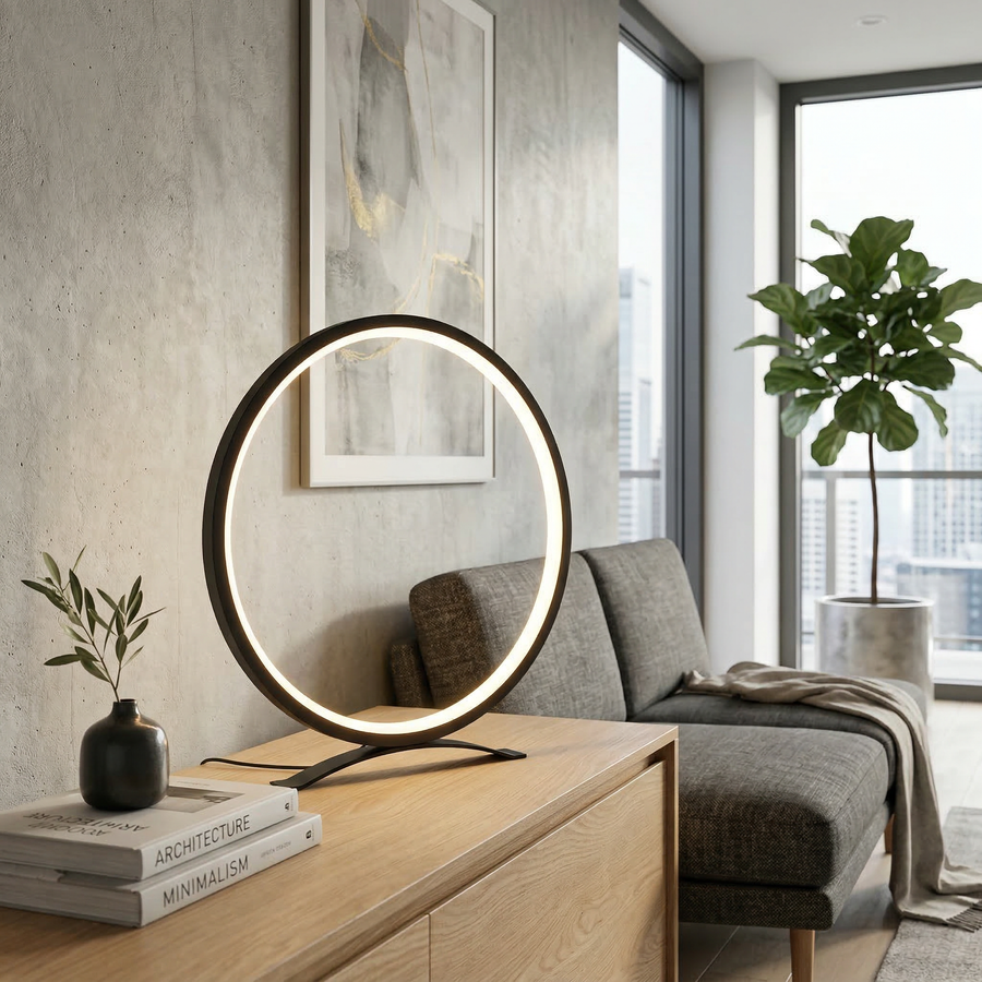 Nordic Ring LED Table Lamp – Modern Halo Bedside Light
