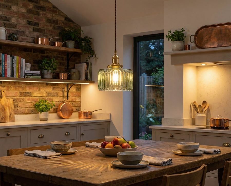 Vintage Brass Glass Pendant Light – Green or Clear Shade