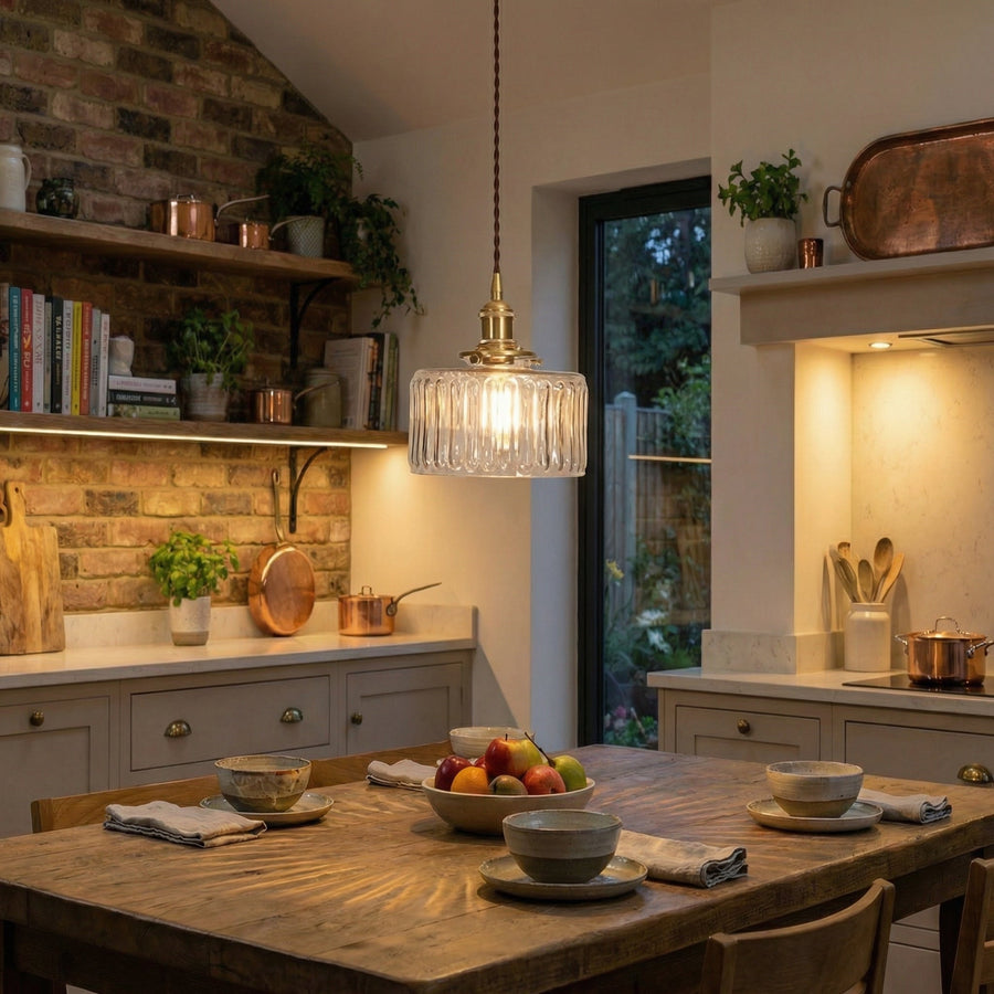 Vintage Brass Glass Pendant Light – Green or Clear Shade