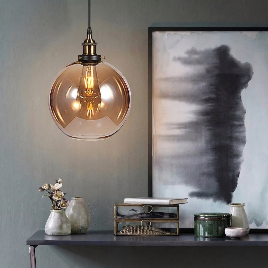 Vintage Globe Glass Pendant Light – Clear or Amber