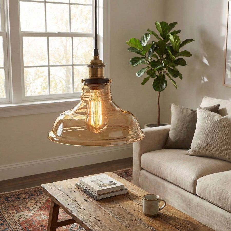Vintage Glass Pendant Light – Clear or Amber Shade