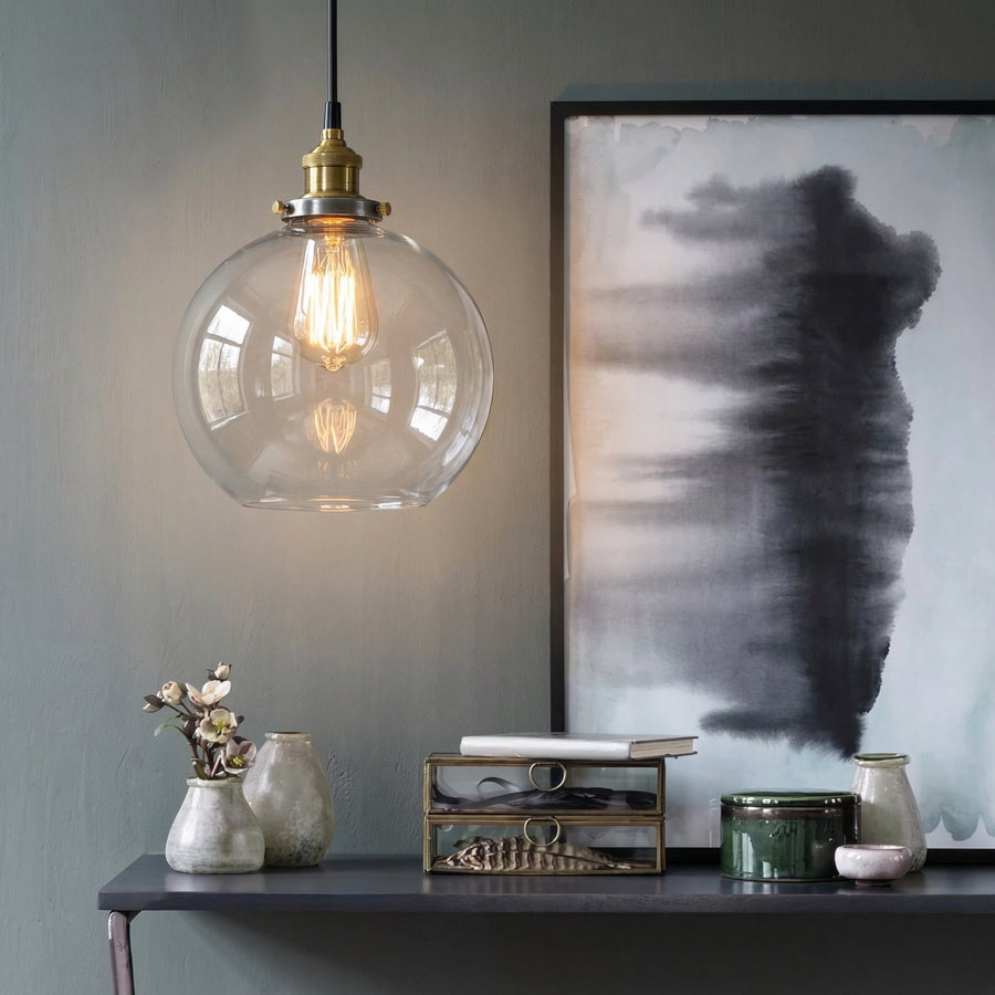 Vintage Globe Glass Pendant Light – Clear or Amber
