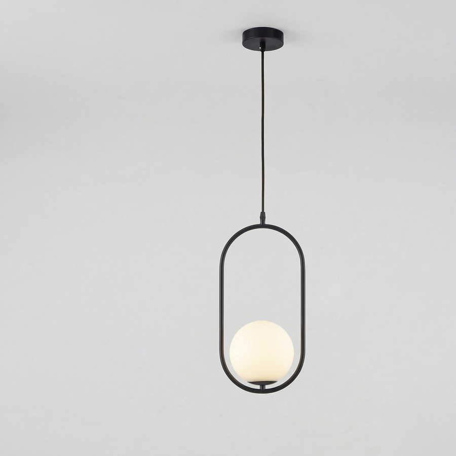 Nordic Frosted Glass Globe Pendant Light – Gold & Black Metal