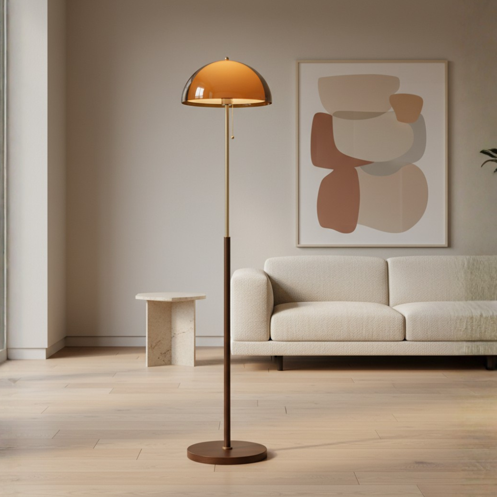 Modern Floor Lamp - Retro Amber Acrylic Dome