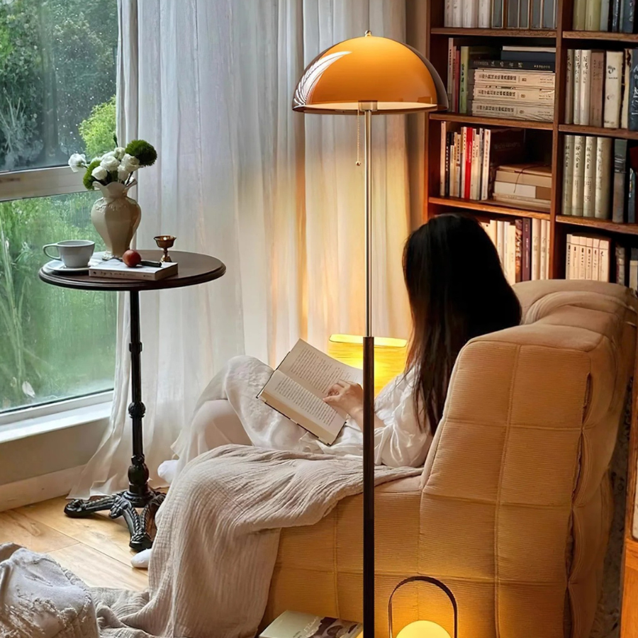 Modern Floor Lamp - Retro Amber Acrylic Dome