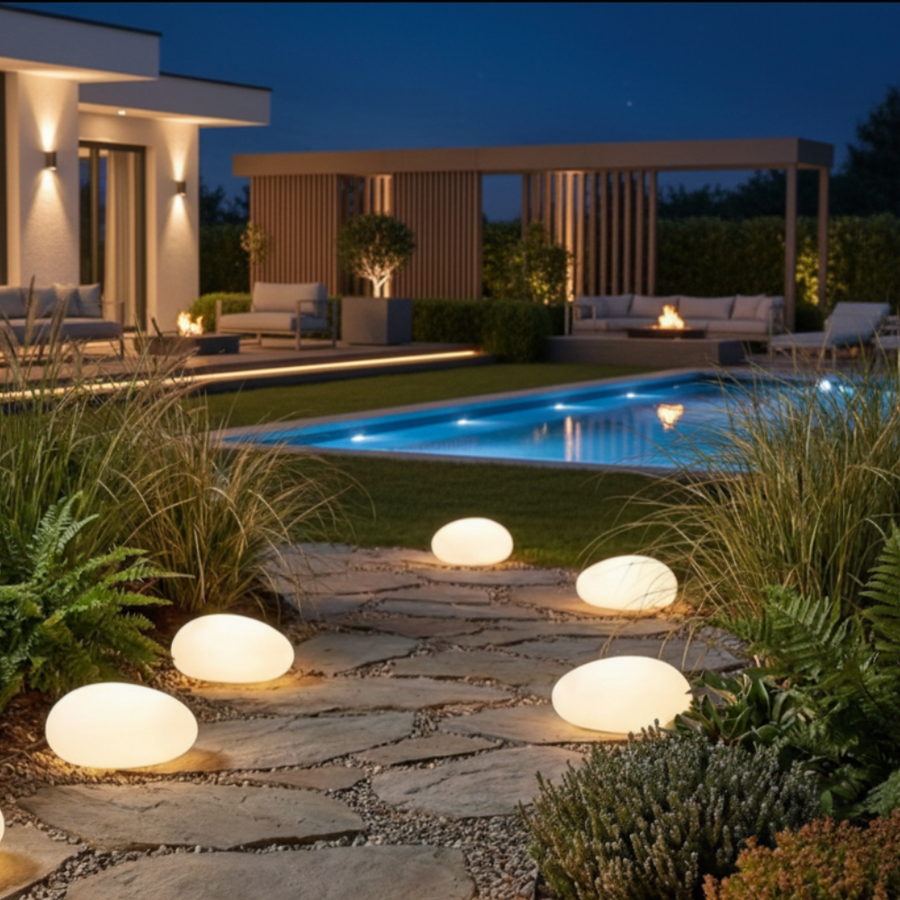 LunaStone | Solar Outdoor Pebble Stone Light, Waterproof LED Pathway Light for Garden