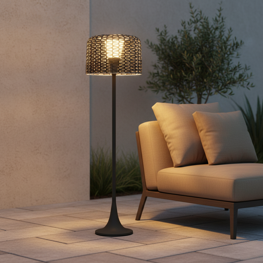 Modern Floor Lamp - Solar Outdoor Rattan Woven