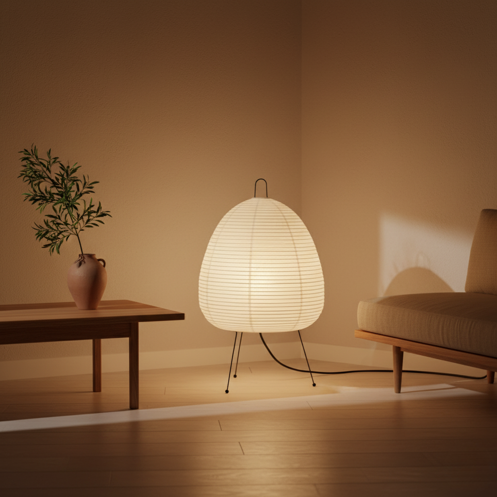 Japanese Rice Paper Floor Lamp – Wood Frame Wabi-Sabi Light