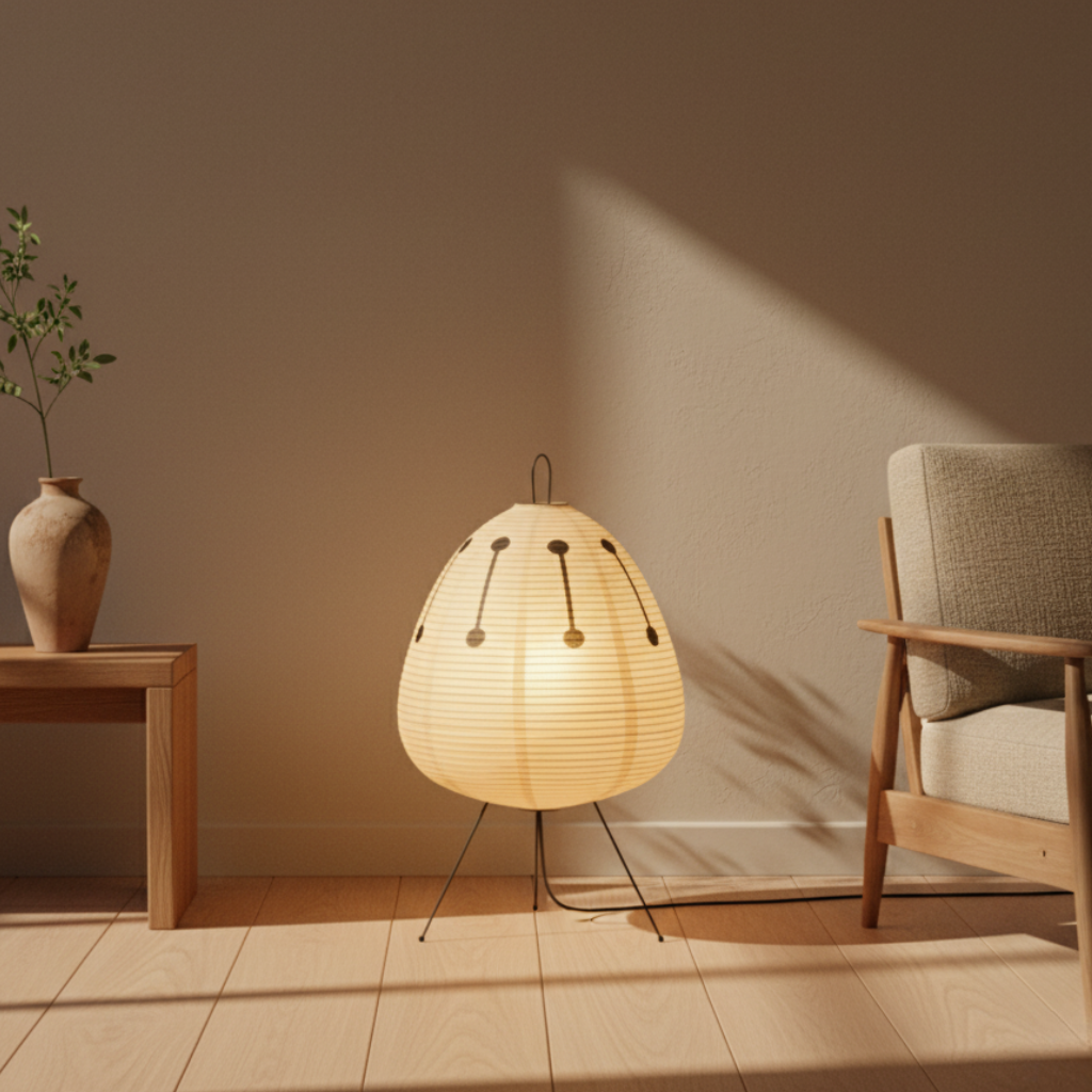 Japanese Rice Paper Floor Lamp – Wood Frame Wabi-Sabi Light