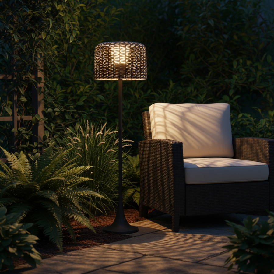Modern Floor Lamp - Solar Outdoor Rattan Woven