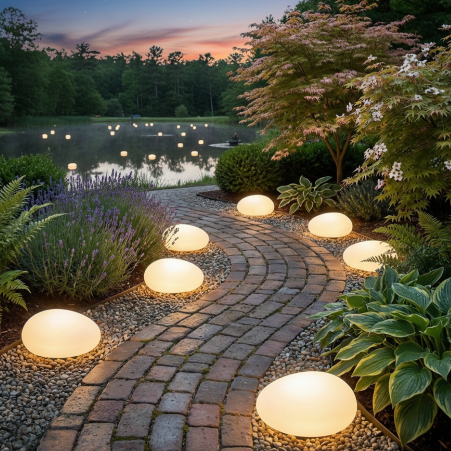 LunaStone | Solar Outdoor Pebble Stone Light, Waterproof LED Pathway Light for Garden