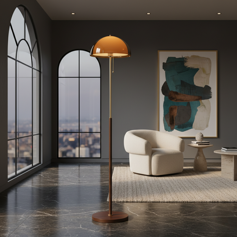 Modern Floor Lamp - Retro Amber Acrylic Dome