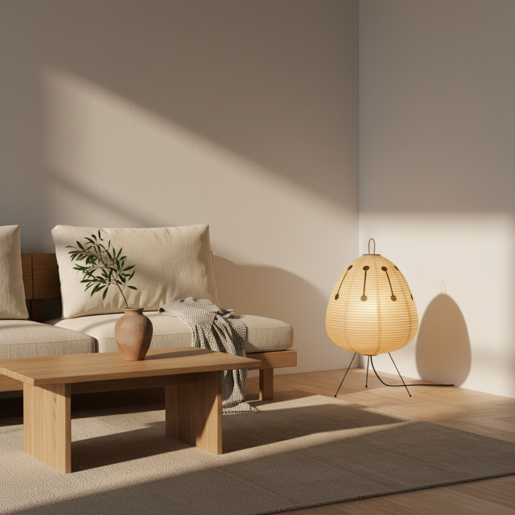 Japanese Rice Paper Floor Lamp – Wood Frame Wabi-Sabi Light