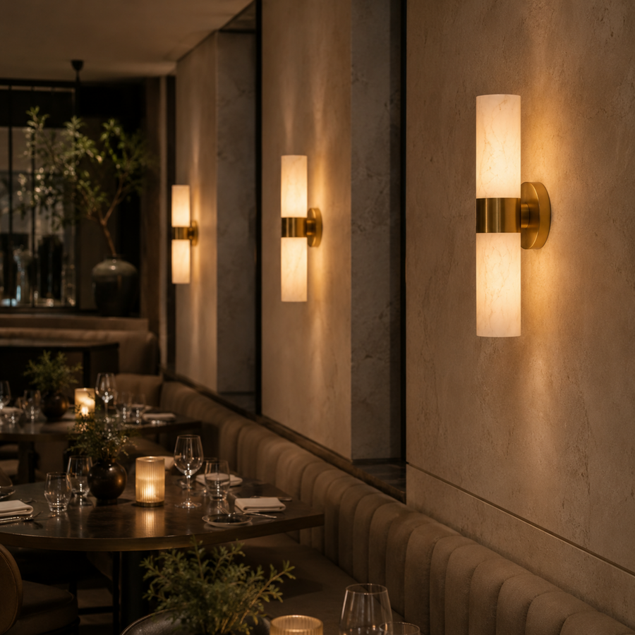 Alabaster Wall Light - Natural Stone Tube Design
