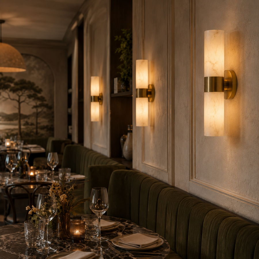 Alabaster Wall Light - Natural Stone Tube Design