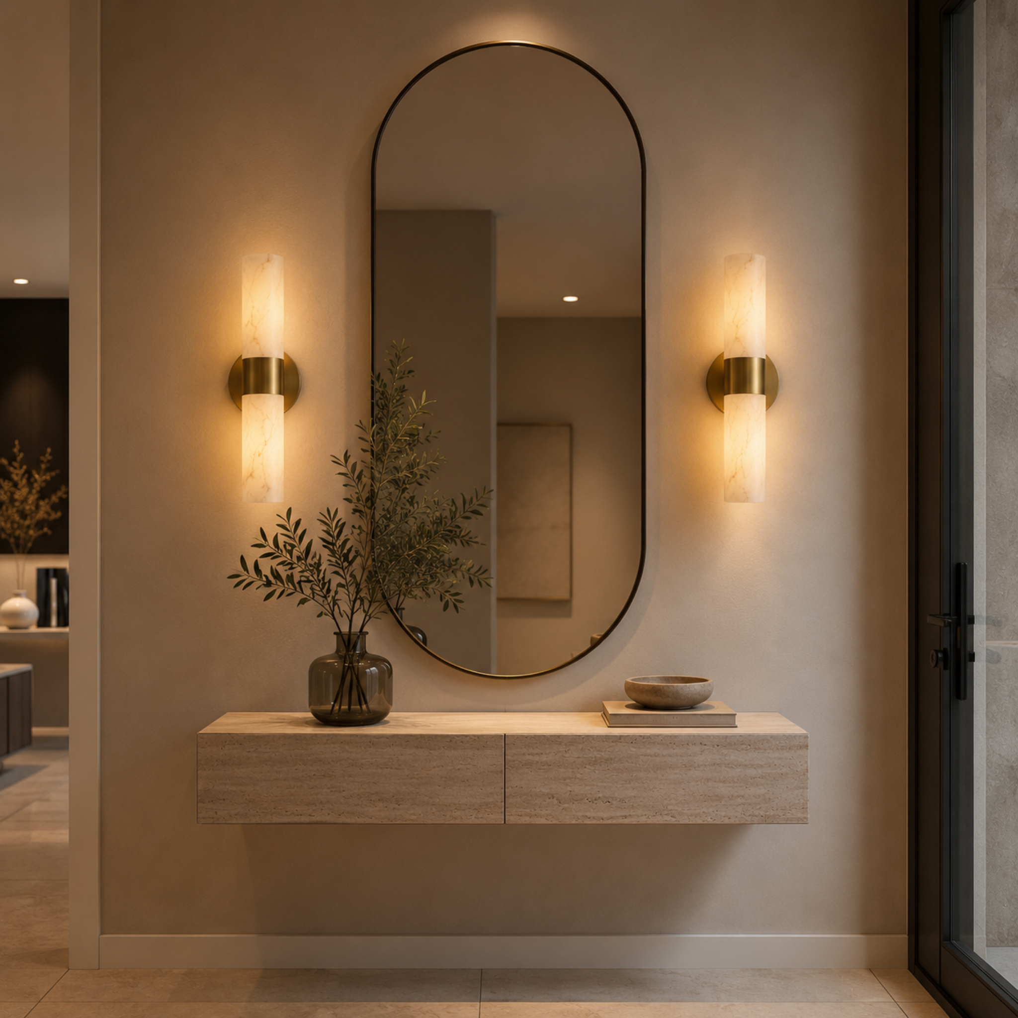 Alabaster Wall Light - Natural Stone Tube Design