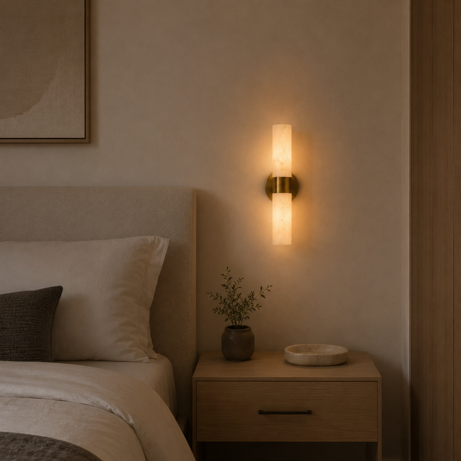 Alabaster Wall Light - Natural Stone Tube Design