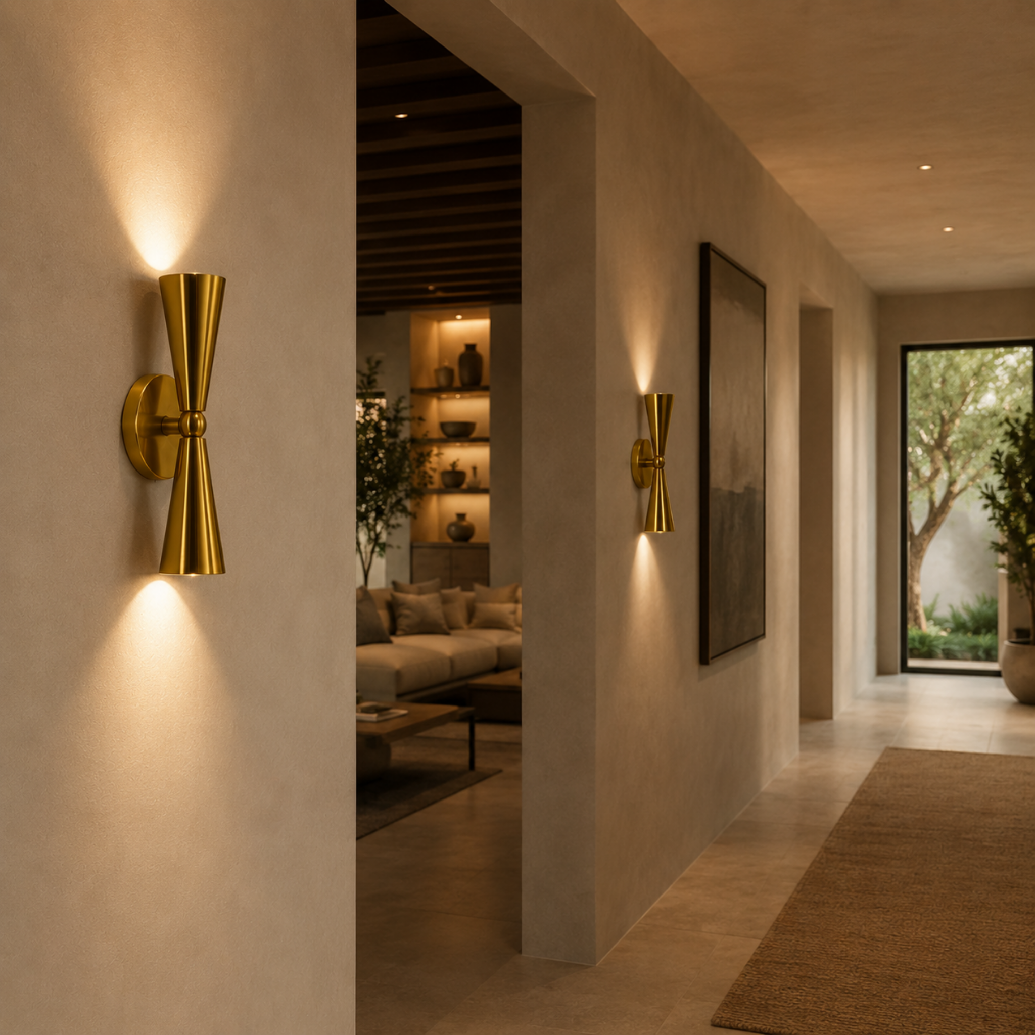 Brass Wall Light - Double Cone Design Modern Sconce