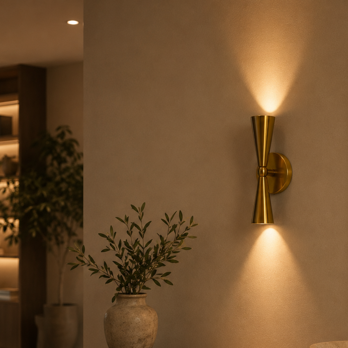 Brass Wall Light - Double Cone Design Modern Sconce