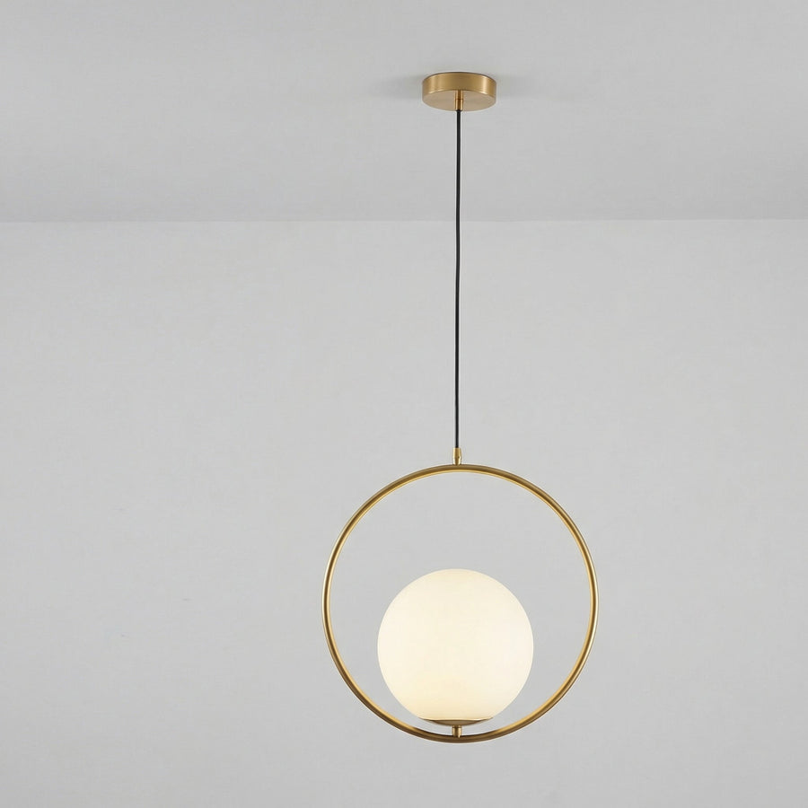 Gold Ring Pendant Light – Frosted Glass Globe, Nordic Design