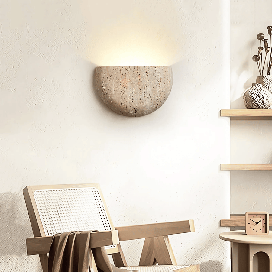 Travertine Wall Light - Hand-Finished Natural Stone Sconce