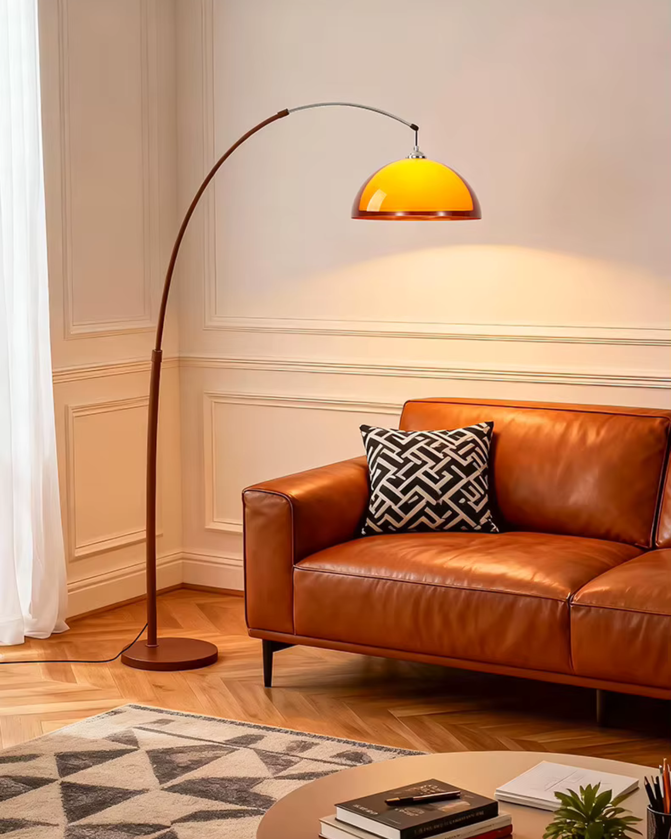 Dimmable Arc Floor Lamp – Metal Standing Light with Fabric Shade