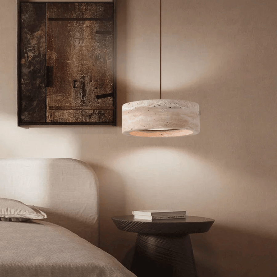Travertine LED Pendant Light Dimmable - Hand-Finished Natural Stone
