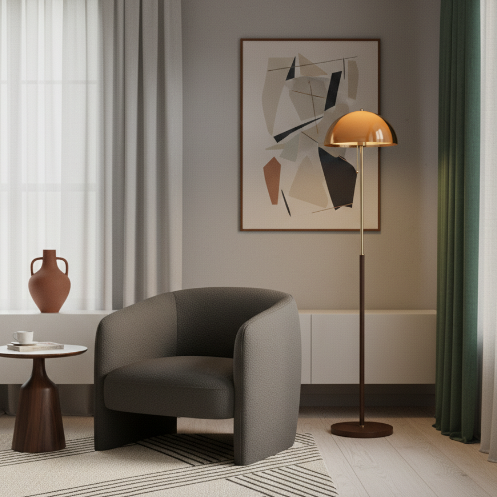 Modern Floor Lamp - Retro Amber Acrylic Dome